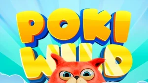 Tampilan layar permainan slot Poki Wild dengan nuansa gelap dan misterius