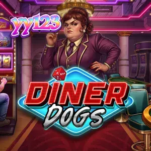 Tampilan visual slot Diner Dogs dengan nuansa neon dan karakter kriminal